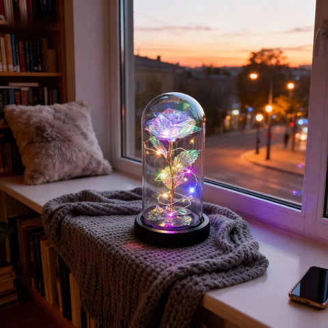Timeless Galaxy Rose in Glass Dome with LED Lights