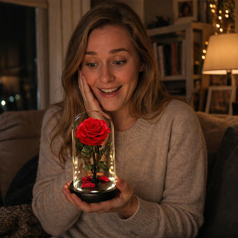 Preserved Forever Rose in Glass Dome with LED Lights