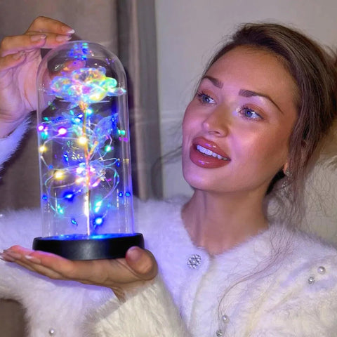 Timeless Galaxy Rose in Glass Dome with LED Lights