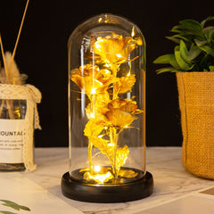 Galaxy Three Rose with LED Lights in Glass Dome 3 Days Delivery - Yellow